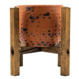 bitkitasarımı TERRACOTA SİYAH NOKTA DESENLİ 4 AYAKLI TOPRAK SAKSI - 12 CM ÇAP