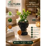 BitkiTÜRK Helen Dekoratif Saksı – Yapay Ağaç ve Yosun Dekoru Hediyeli Siyah Büst Saksı – Masaüstü Saksı