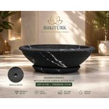 BitkiTÜRK Mermer Desenli Büyük Beton Saksı ve Altlık Seti 41 cm Dekoratif Saksı Iç ve Dış Mekan Areka Starliçe Uyumlu