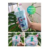 Biton Toptan Sevimli Dino Temalı Çift Katman 450 ml Suluk Pipetli Mika Mavi 2769