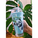 Biton Toptan Sevimli Panda Temalı Çift Katman 450ML Suluk Pipetli Mika Matara MAVI 2770