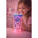 Biton Toptan Unicorn Temalı LED Işıklı Suluk Buzlu Cam Görünümlü 450 ml Çift Katman Mika Su Şişesi 2646 Mavi