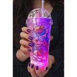 Biton Toptan Unicorn Temalı LED Işıklı Suluk Buzlu Cam Görünümlü 450 ml Çift Katman Mika Su Şişesi 2646 Mor