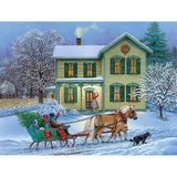 Bits and Pieces - Yetişkinler için 300 Parça Yapboz 45,72 cm x 60,96 cm - Büyükannenin Evi - Kış Tatili Kar Noel Ağacı Kızak At Binme 300 parça Büyük Parça Yapboz Sanatçı John Sloane'den