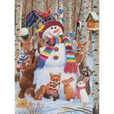 Bits and Pieces - Yetişkinler için 500 Parça Yapboz 45,72 cm x 60,96 cm - Bir Kardan Adamı Süsleyen Orman Hayvanları - 500 adet Kış Kar Tatil Orman Atkı Kuş Evi Yapboz Sanatçı William Vanderdasson