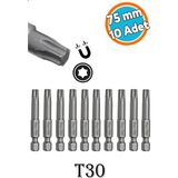 Bits Uç Mıknatıslı Torx T30 75 mm 10'lu Set Kutulu Manyetik 1/4" Matkap Ucu Tork 7.5 cm Uzunluk - Altın
