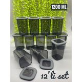 Bitter Kare Erzak Saklama Kabı 12 Li Set (1.2 Litre)