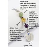 biuti Doğal Taşlı Metal Ayetel Kürsi Dualı Araba Dikiz Ayna Süsü, Ametist, Sitrin Taşı, Aventurin