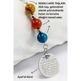 biuti Doğal Taşlı Metal Ayetel Kürsi Dualı Araba Dikiz Ayna Süsü, Farklı Renklerde Akik Taşları