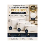 BİVA 3'lü Kapitoneli Hurç Seti | Yorgan, Yastık ve Kazak Hurcu | Çeyiz, Ev Taşıma ve Düzenli Saklama 100x50x50cm 80x40x40cm 50x35x35cm
