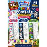 BiWini MiniCopy 3’lü Dev Boyama Kağıdı Seti – 7,5 Metre Eğlence – 3 Farklı Tema (Dinazor-Uzay-Unicorn)