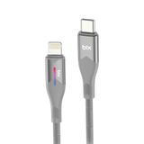 Bix 1 mt Gri 27W Type-C to Lightning iPhone Örgülü LED Işıklı Şarj ve Data Kablosu