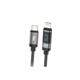 Bix 1 mt Type-C to Lightning iPhone 27W Örgülü LED Dijital Ekranlı Şarj ve Data Kablosu