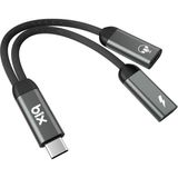Bix Adp-13 Type-C To Çift Type-C Kulaklık ve 15W Hızlı Şarj Dönüştürücü Samsung Xiaomi iPhone Uyumlu - Gri
