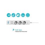 Bix Bp-01 Yüksek Akım Korumalı Hızlı Şarj Özellikli 4 USB Bağlantı Noktası 3'lü Priz Paneli Amazon Alexa & Uyumlu Uzaktan Kontrol, Sesli Komut Özellikli Ev, Ofis Için Akıllı Priz