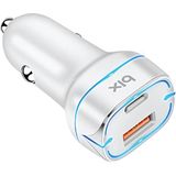 Bix BX-CCP36WT 38W Type-C PD 20W ve USB-A QC 3.0 18W Çift Portlu LED Işıklı Araç Şarj Cihazı Beyaz iPhone 15/14/13/12/11/X/, iPad, Galaxy S24/S23/S22/S21/S20 ve Daha Fazlasıyla Uyumlu BXCCP36WT