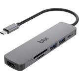 Bix BX09HB Type-C To 2*usb 3.2 4K/30Hz HDMI Sd Tf Kart Okuyucu Çoklayıcı Hub Adaptör - Gri