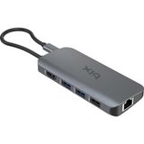Bix BX10HB Pro Type-C to 4K 60Hz HDMI 3*USB 3.2 Gigabit Ethernet PD 100W Micro SD Kart Okuyucu Çoklayıcı Hub - Gri