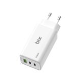 Bix BX3P66G 65 Watt Beyaz GaN 2 Type-C PD 3.0 ve USB-A QC Üç Portlu Laptop Telefon Uyumlu Hızlı Şarj Adaptörü