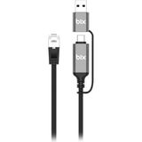 Bix C6AC15 2in1 Usb-A & Type-C To RJ45 1000MBPS Gigabit Ethernet Dönüştürücü Cat6 Kablo 1.5 Metre Thunderbolt 3/4/5, Mac/windows/ipad/android Uyumlu - Siyah