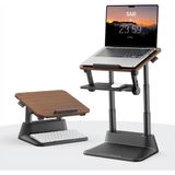 Bix Saiji D8 Ayarlanabilir Ergonomik Laptop Standı Ahşap Üst Yüzeyli Ayarlanabilir Yükseklikli ve Katlanabilir Fare Platformlu 11-17 Inç Dizüstü Bilgisayar Standı - Ceviz - Siyah