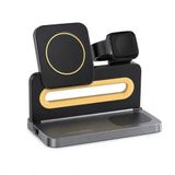 Bix TPS02 3’ü 1 Arada Katlanabilir Kablosuz Şarj İstasyonu, Manyetik 15W Wireless Charger Stand, Gece Işıklı Telefon AirPods TWS Kulaklık ve Apple Watch Uyumlu Şarj Standı, Koyu Gri
