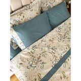 Biye Detaylı Çiçek Desenli Çift Kişilik Patlı Nevresim Takımı 6 Parça - 200 x 220 cm - Açık İndigo