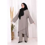 Biyeli Uzun Tunik Pantolon Takım 8005 Gri