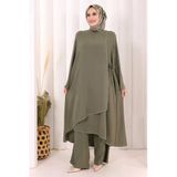 Biyeli Uzun Tunik Pantolon Takım 8005 Haki