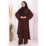 Biyeli Uzun Tunik Pantolon Takım 8005 Kahverengi