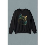 Bıyıklı Kedi Minimal Çizim 3D Efektli Realist Siyah Baskılı Sweatshirt
