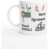 Biyoloji Öğretmeni Hediyesi – Kişiye Özel Porselen Kupa Bardak, Çift Taraf Baskılı, 300 Ml, Kutulu - 1 Adet