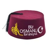 Biz Osmanlı Torunuyuz Yazılı Püsküllü Erkek Fesi 8,5Cm Kısa