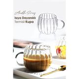 BİZ ZÜCCACİYE Isıya Dayanıklı Borosilikat Termisil Kupa Çizgi Tasarımlı Cam Bardak Kahve Sunum Bardağı 350ml