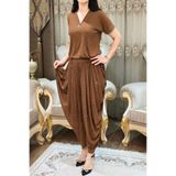 bizim butik Kadın Kahverengi Taşlı Arnavut Şalvar Takımı. Standart Beden 50 Kilodan 100 Kiloya Kadar Rahat Olur