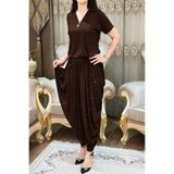 bizim butik Kadın Taşlı Acı Kahve Arnavut Şalvar Takımı. Standart Beden 50 Kilodan 100 Kiloya Kadar Rahat Olur