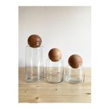 Bizim evimiz Ahşap Top Kapaklı Cam Kavanoz Seti 3 lü