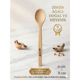 Bizim Şimşir Ağacı Servis Kaşığı, Doğal Ahşap, 31 cm Uzun Saplı, El Yapımı, Mutfak Kar� - Çok Renkli