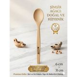 Bizim Şimşir Ağacı Servis Kaşığı, Doğal Ahşap, 31 cm Uzun Saplı, El Yapımı, Mutfak Karıştırıcı Kaşık
