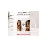 Bizle Tasarla Kendin Tasarla Kişiye Özel Kahve Kupa Bardak , 2 Fotoğraf + İsim/Yazı Baskılı, Çift Taraflı Baskı Eşe, Sevgiliye, Arkadaşa Hediye