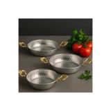 bizma store Sahan Seti Sarı Kulplu | 17-19-21 cm Paslanmaz Çelik Yumurta Tavası | Profesyonel Omlet ve Menemen Sahanı | Dayanıklı Çelik Sunum ve Pişirme Tavası Takımı | Altın Sarısı Kulplu Lüks Sahan