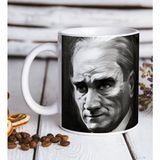 BK Atatürk Karakalem Portre Tasarımlı Beyaz Kupa Bardak