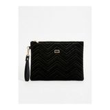 BK Bags & Accessories Orta Boy Siyah Kadife Zikzak Desenli Portföy Çanta Clutch
