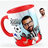 BK Bay Futbolcu Siyah Beyaz Karikatürlü Kırmızı Kupa Bardak