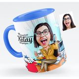 BK Bayan Muhasebeci Karikatürlü Mavi Kupa Bardak