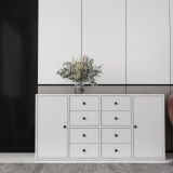 BK Concept Çıtasız KNS-1173-Ç İki Kapaklı Sekiz Çekmeceli Raflı Beyaz Konsol