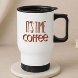 BK Gift 1-450 ml Coffee Tasarımlı Kulplu Beyaz Çelik Termos