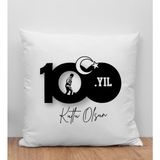 Bk Gift 29 Ekim Tasarımlı Beyaz Kırlent Yastık-1 29 Ekim , Trend Yastık, 100.YIL