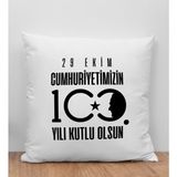 Bk Gift 29 Ekim Tasarımlı Beyaz Kırlent Yastık-2 29 Ekim , Trend Yastık, 100.YIL