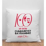 Bk Gift 29 Ekim Tasarımlı Beyaz Kırlent Yastık-3 29 Ekim , Trend Yastık, 100.YIL